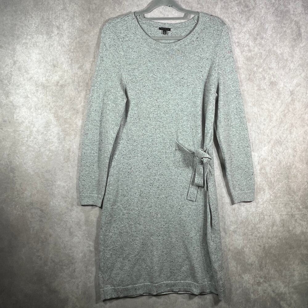 Talbots Sweater Dress Womens Large Gray Knit Knee Length Tie‎ Front Long Sleeves